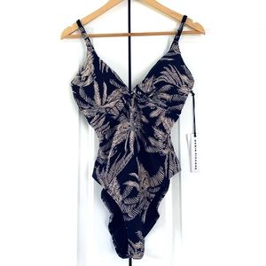Robin Piccone Swimsuit Printed One Piece Suit Chandy V Neck Navy Palms Size 10